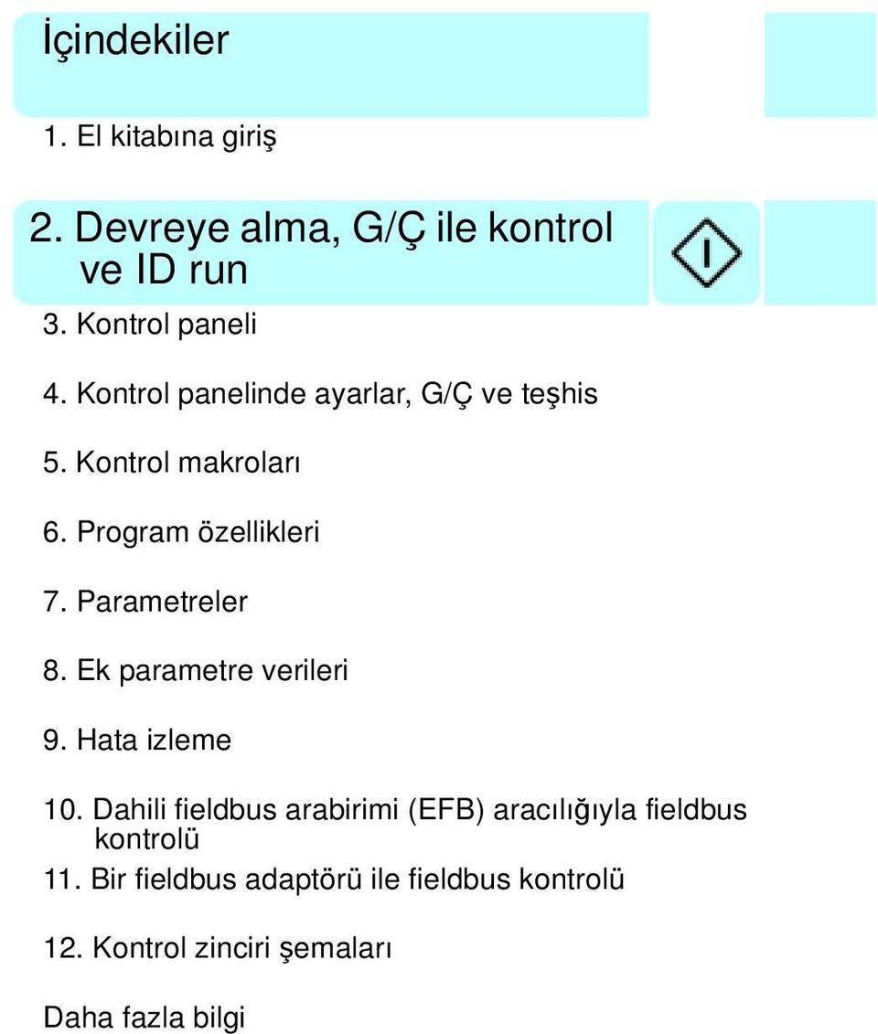 Parametreler 8. Ek parametre verileri 9. Hata izleme 10.