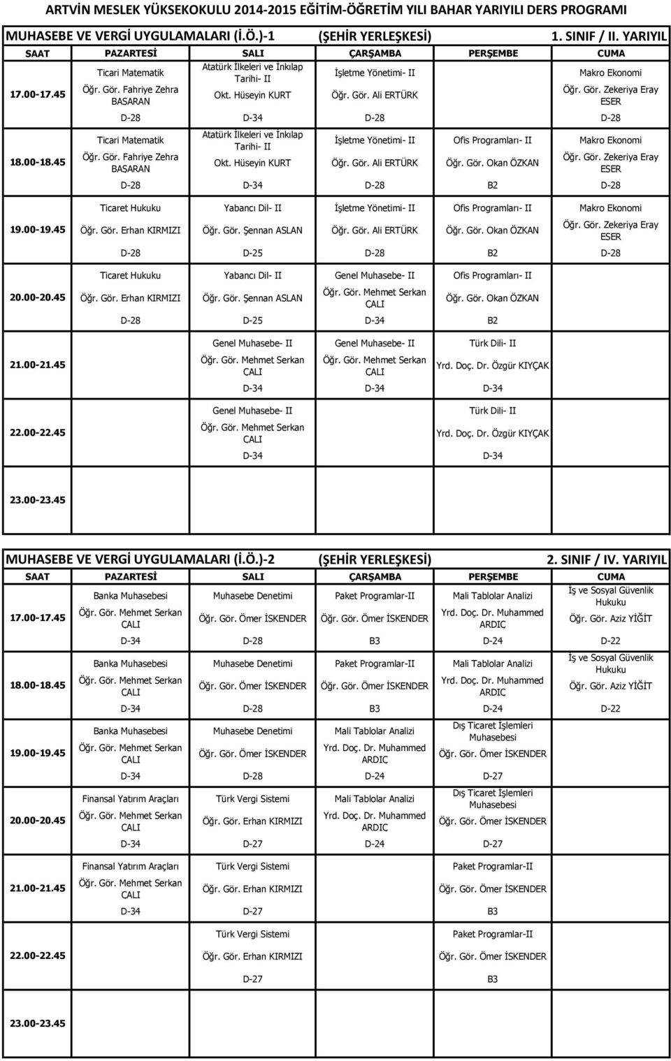 Şennan ASLAN D-28 D-25 D-28 B2 D-28 Ticaret Yabancı Dil- II Genel Muhasebe- II Ofis Programları- II 20.00-20.45 Öğr. Gör.