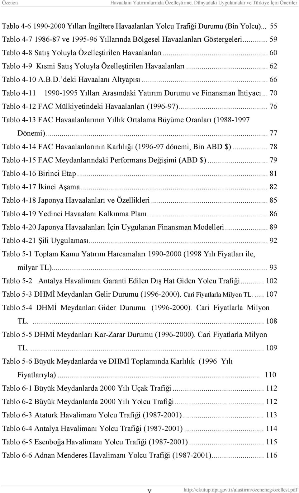 .. 66 Tablo 4-11 1990-1995 Yılları Arasındaki Yatırım Durumu ve Finansman İhtiyacı... 70 Tablo 4-12 FAC Mülkiyetindeki Havaalanları (1996-97).