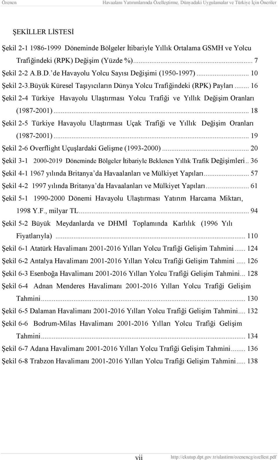 .. 18 Şekil 2-5 Türkiye Havayolu Ulaştırması Uçak Trafiği ve Yıllık Değişim Oranları (1987-2001)... 19 Şekil 2-6 Overflight Uçuşlardaki Gelişme (1993-2000).