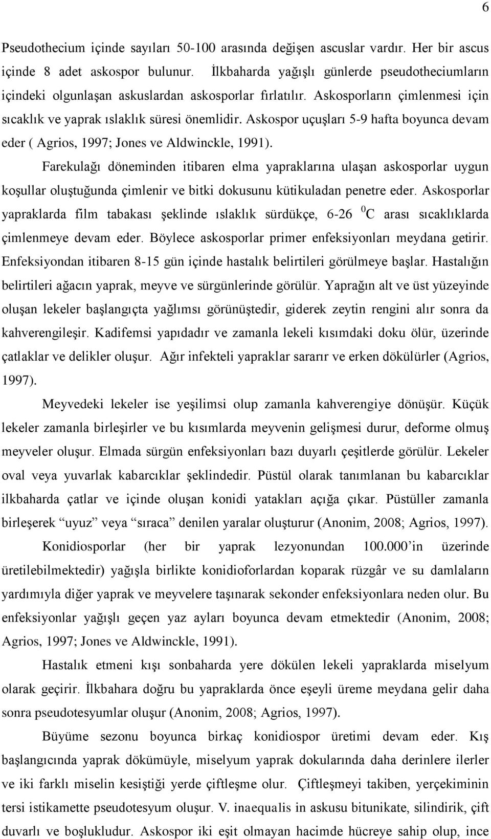 Askospor uçuşları 5-9 hafta boyunca devam eder ( Agrios, 1997; Jones ve Aldwinckle, 1991).