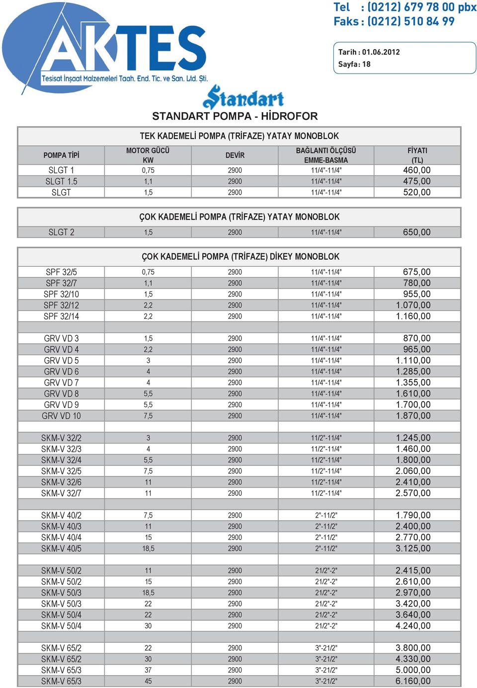 fiyat listesi, pompası, teknopomp hidrofor,santrfüj pompa, dart pompa fiyat listesi, hidrofor, genleşme tankı, TEK STANDART KADEMELİ POMPA POMPA,- (TRİFAZE) HİDROFOR YATAY MONOBLOK standart pompa