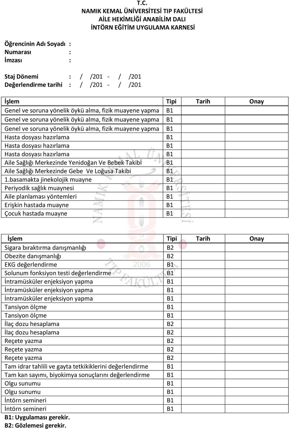 basamakta jinekolojik muayne Periyodik sağlık muaynesi Aile planlaması yöntemleri Erişkin hastada muayne Çocuk hastada muayne Sigara bıraktırma danışmanlığı Obezite danışmanlığı EKG değerlendirme