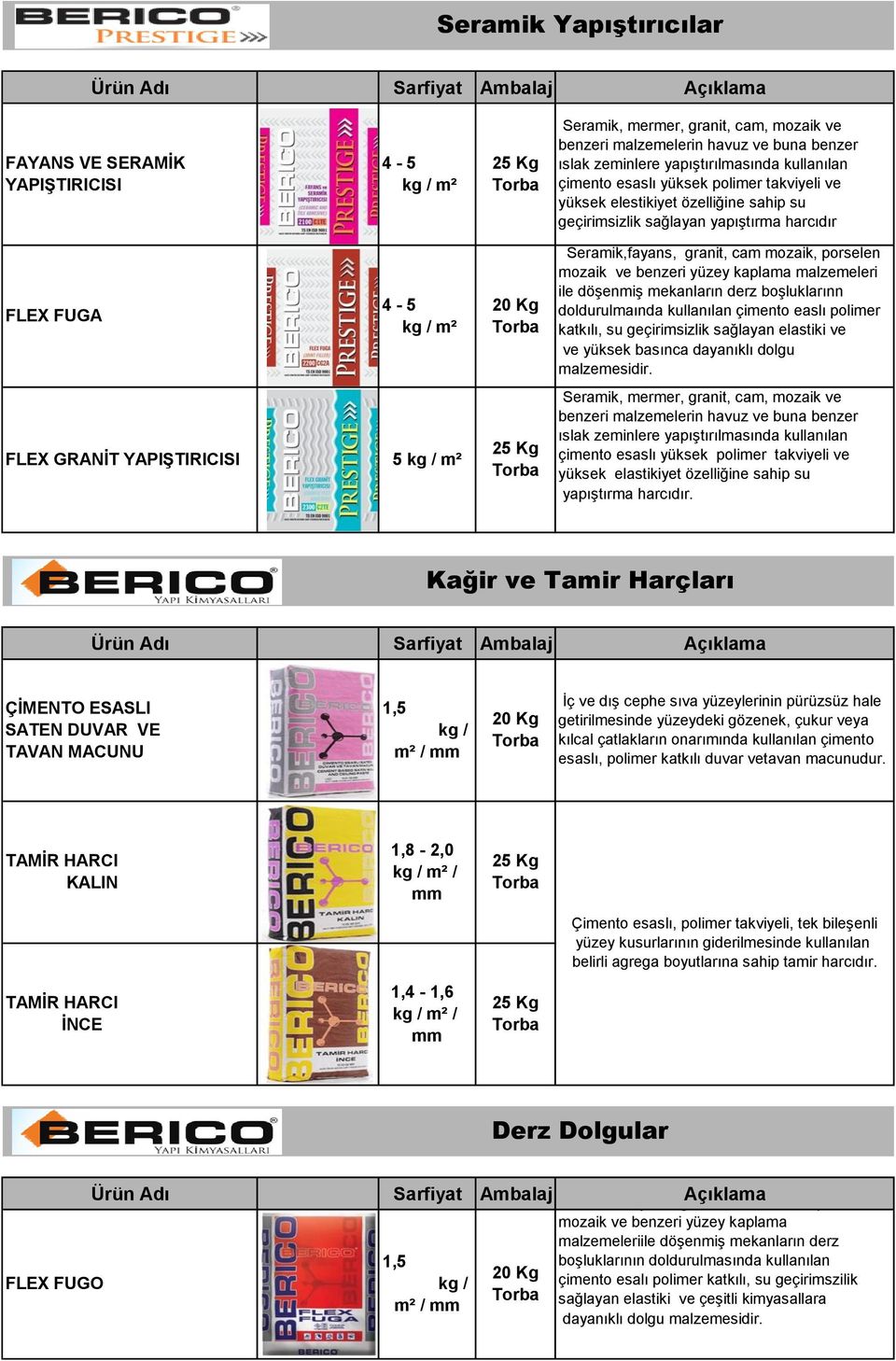 YAPIŞTIRICISI 5 kg / m² Seramik,fayans, granit, cam mozaik, porselen mozaik ve benzeri yüzey kaplama malzemeleri ile döşenmiş mekanların derz boşluklarınn doldurulmaında kullanılan çimento easlı