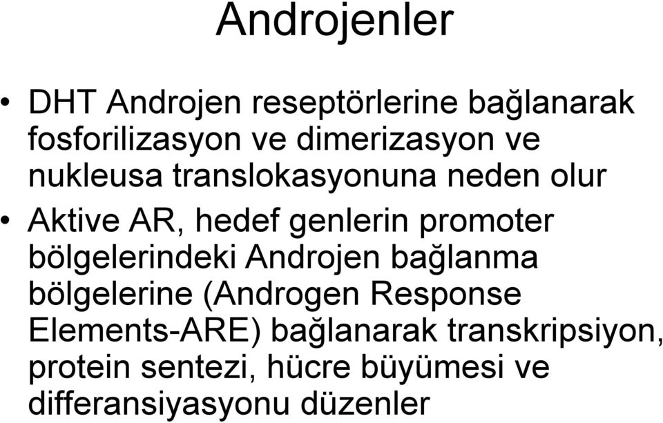 promoter bölgelerindeki Androjen bağlanma bölgelerine (Androgen Response