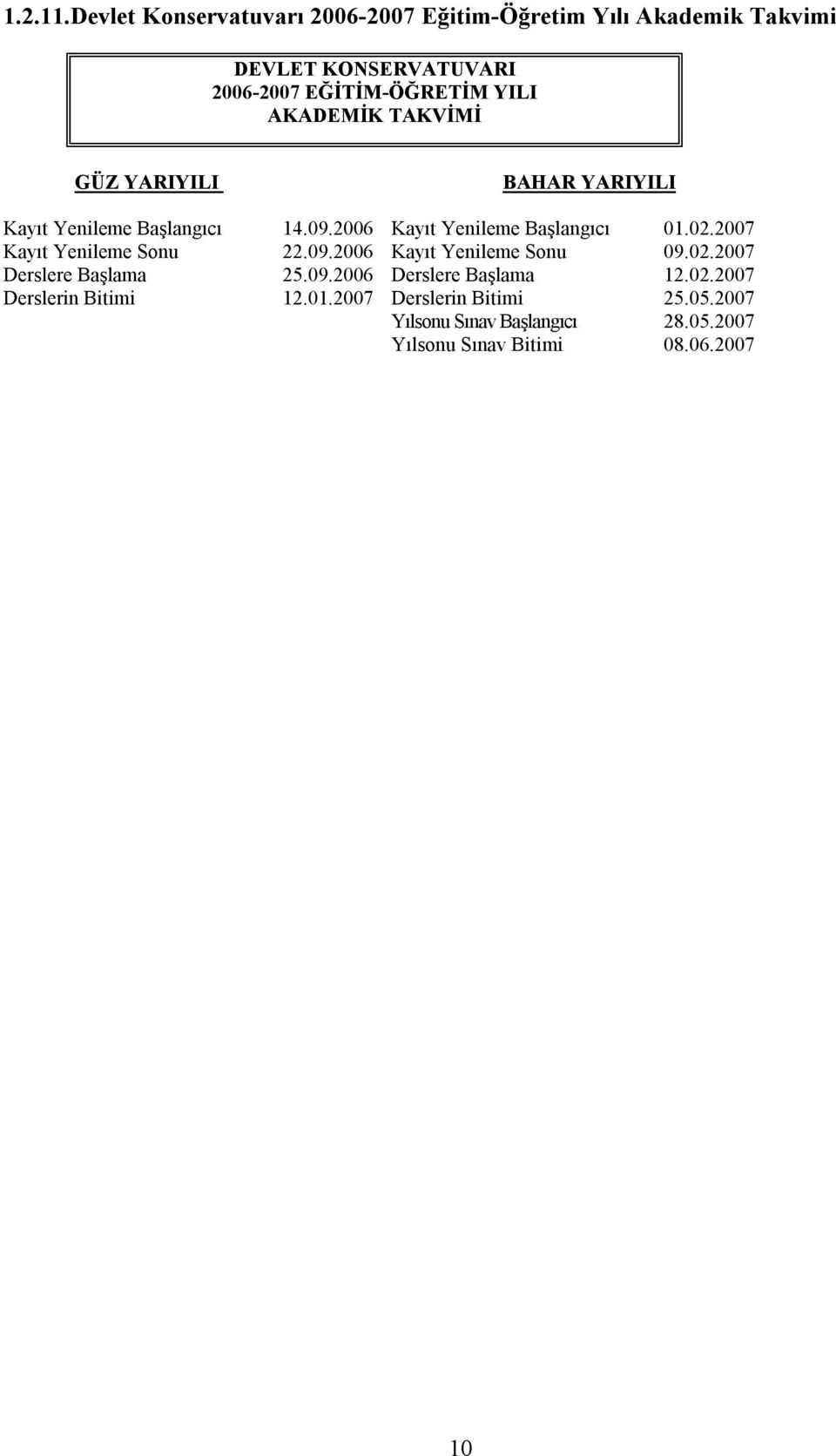 AKADEMİK TAKVİMİ GÜZ YARIYILI BAHAR YARIYILI Kayıt Yenileme Başlangıcı 14.09.2006 Kayıt Yenileme Başlangıcı 01.02.