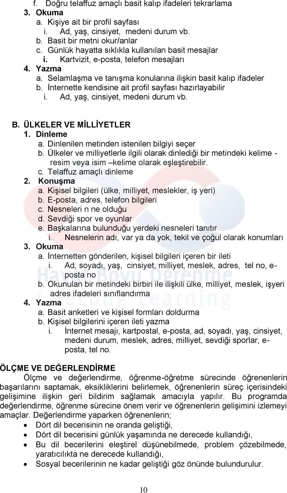 İnternette kendisine ait profil sayfası hazırlayabilir i. Ad, yaş, cinsiyet, medeni durum vb. B. ÜLKELER VE MĠLLĠYETLER 1. Dinleme a. Dinlenilen metinden istenilen bilgiyi seçer b.