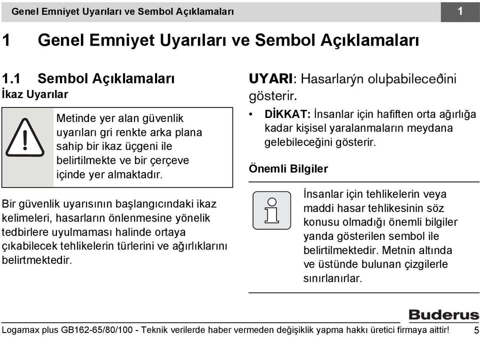 ir güvenlik uyarısının başlangıcındaki ikaz kelimeleri, hasarların önlenmesine yönelik tedbirlere uyulmaması halinde ortaya çıkabilecek tehlikelerin türlerini ve ağırlıklarını belirtmektedir.