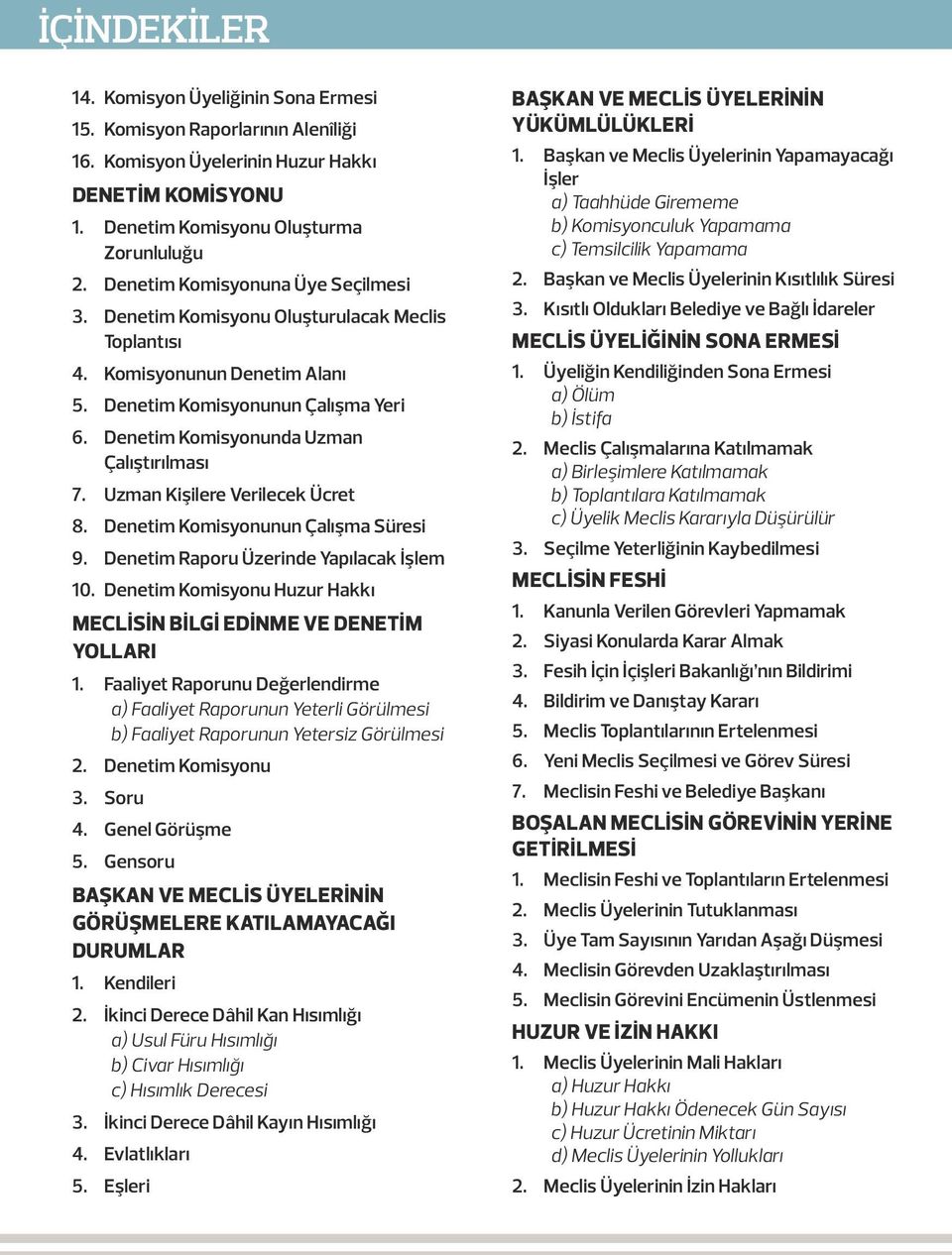 Denetim Komisyonunda Uzman Çalıştırılması 7. Uzman Kişilere Verilecek Ücret 8. Denetim Komisyonunun Çalışma Süresi 9. Denetim Raporu Üzerinde Yapılacak İşlem 10.