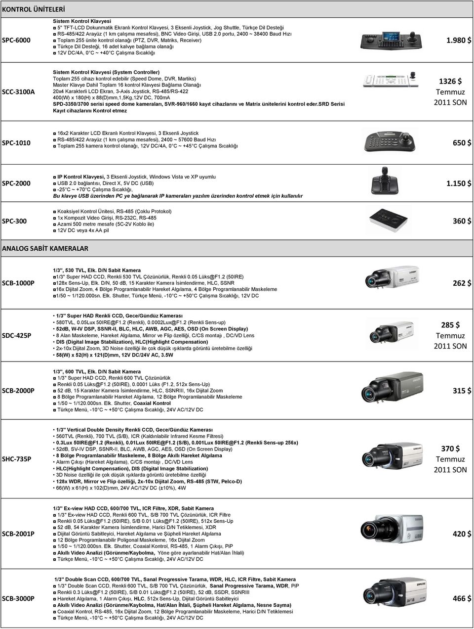 0 portu, 2400 ~ 38400 Baud Hızı Toplam 255 ünite kontrol olanağı (PTZ, DVR, Matriks, Receiver) Türkçe Dil Desteği, 16 adet kalvye bağlama olanağı 12V DC/4A, 0 C ~ +40 C Çalışma Sıcaklığı 1.