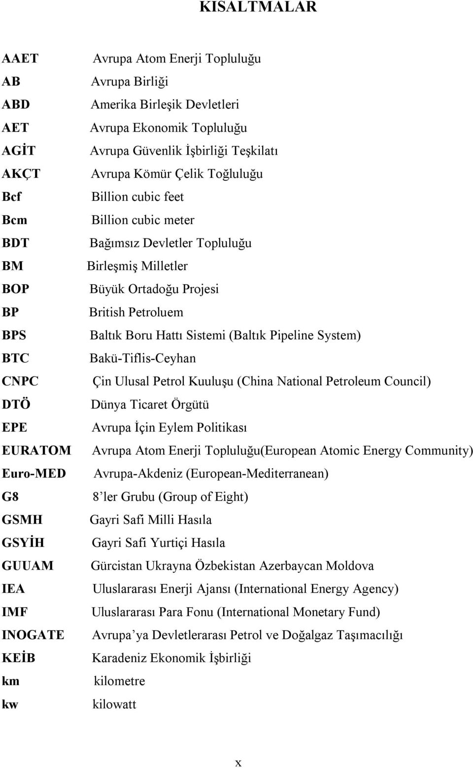 Büyük Ortadoğu Projesi British Petroluem Baltık Boru Hattı Sistemi (Baltık Pipeline System) Bakü-Tiflis-Ceyhan Çin Ulusal Petrol Kuuluşu (China National Petroleum Council) Dünya Ticaret Örgütü Avrupa