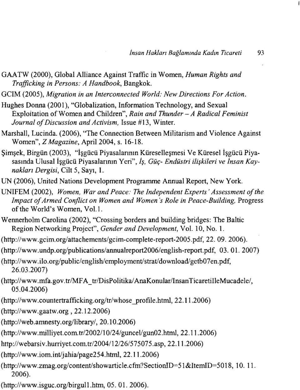 Hughes Donna (2001), "Globalization, Information Technology, and Sexual Exploitation ofwomen and Children", Rain and Thunder A Radical Feminist Journal ofdiscussion and Activism, Issue #13, Winter.