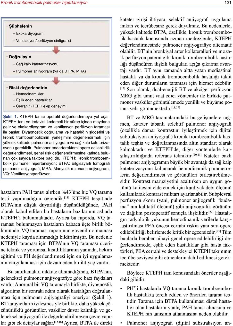 KTEPH tanı ve tedavisi kademeli bir süreç içinde meydana gelir ve ekokardiyogram ve ventilasyon-perfüzyon taraması ile başlar.