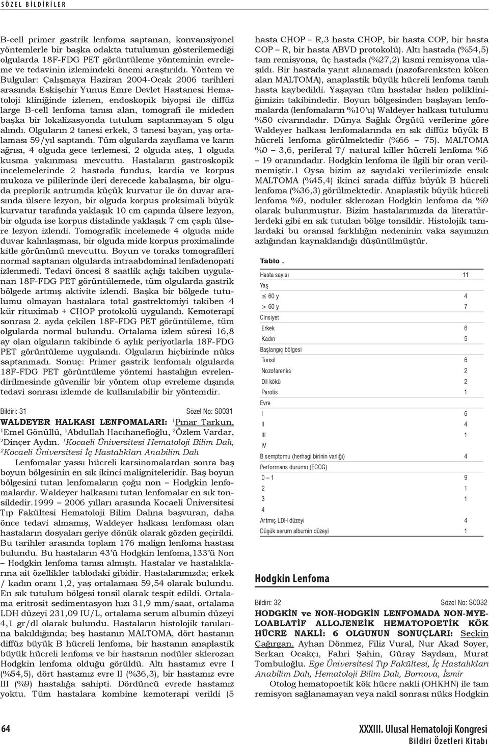 Yöntem ve Bulgular: Çalışmaya Haziran 2004-Ocak 2006 tarihleri arasında Eskişehir Yunus Emre Devlet Hastanesi Hematoloji kliniğinde izlenen, endoskopik biyopsi ile diffüz large B-cell lenfoma tanısı