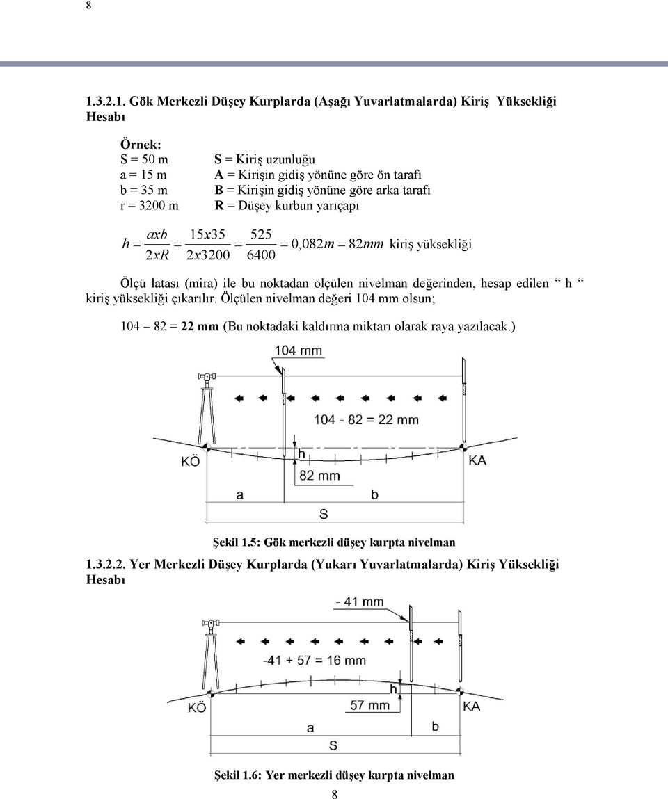 ölçülen nivelman değerinden, hesap edilen h kiriş yüksekliği çıkarılır. Ölçülen nivelman değeri 104 mm olsun; 104 82 = 22 mm (Bu noktadaki kaldırma miktarı olarak raya yazılacak.