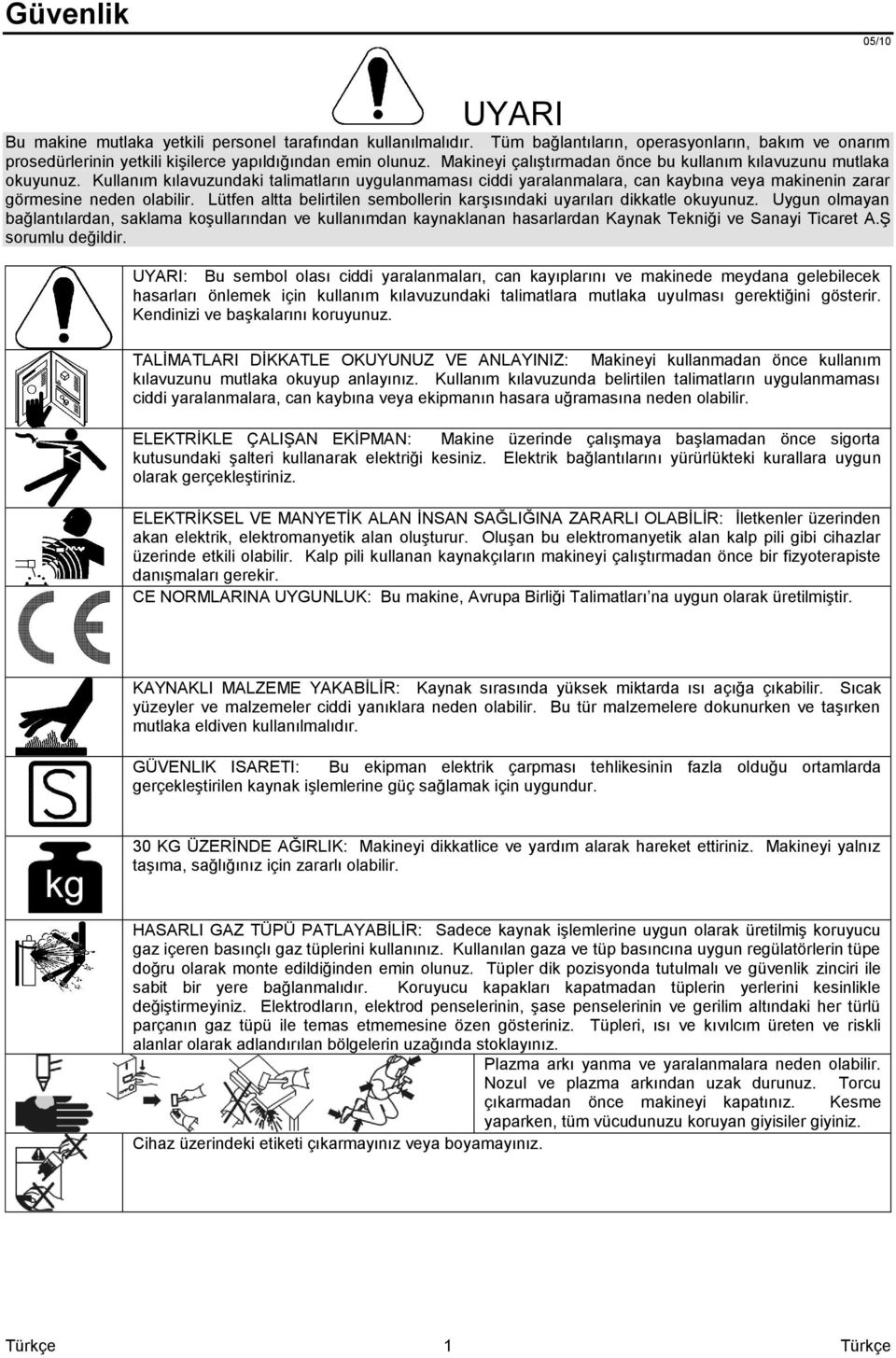 Lütfen altta belirtilen sembollerin karģısındaki uyarıları dikkatle okuyunuz.