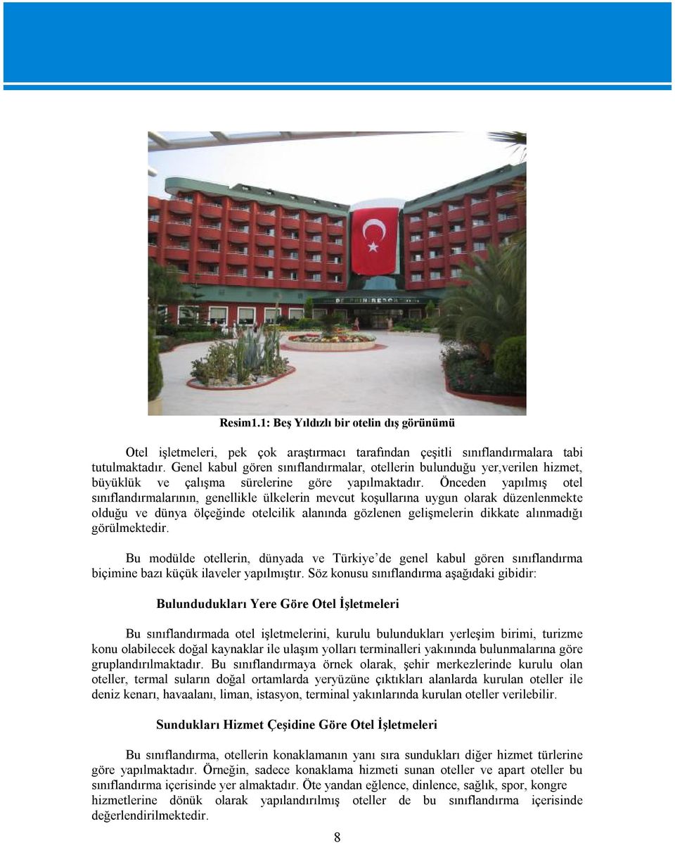 Önceden yapılmış otel sınıflandırmalarının, genellikle ülkelerin mevcut koşullarına uygun olarak düzenlenmekte olduğu ve dünya ölçeğinde otelcilik alanında gözlenen gelişmelerin dikkate alınmadığı