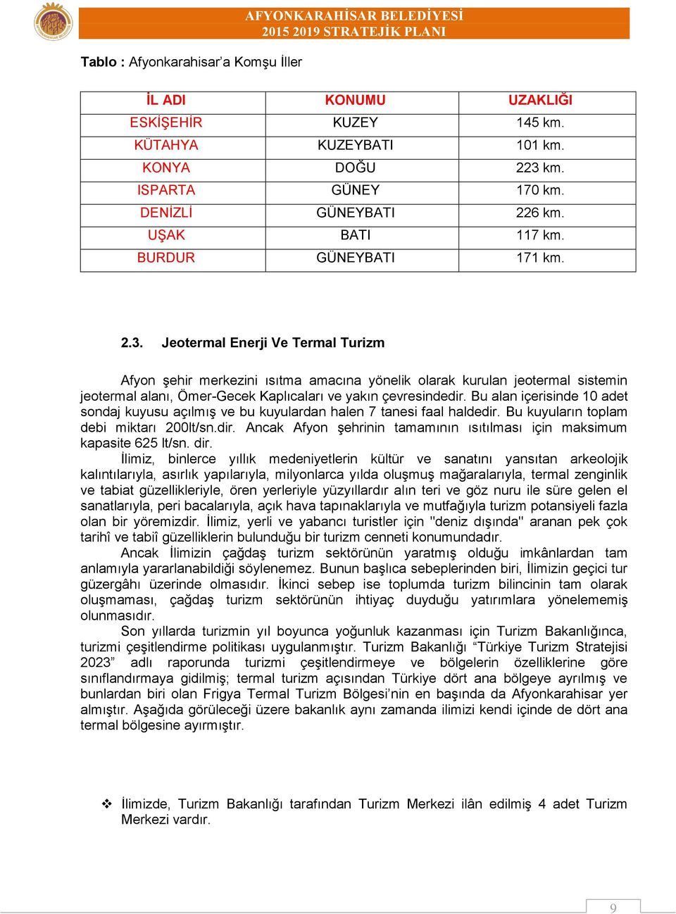 Jeotermal Enerji Ve Termal Turizm Afyon şehir merkezini ısıtma amacına yönelik olarak kurulan jeotermal sistemin jeotermal alanı, Ömer-Gecek Kaplıcaları ve yakın çevresindedir.