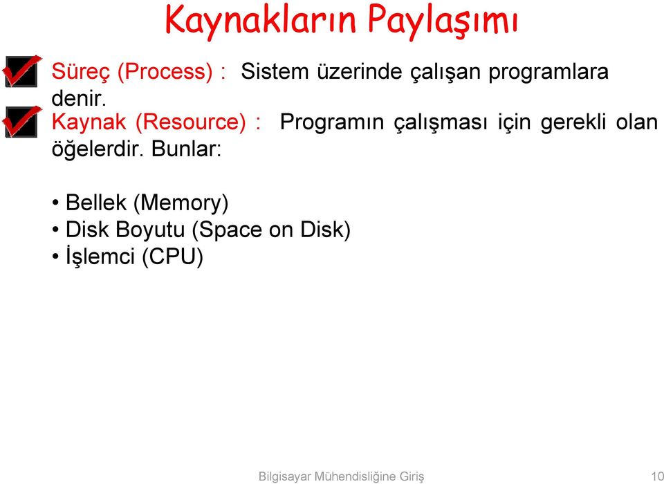 Kaynak (Resource) : Programın çalışması için gerekli olan