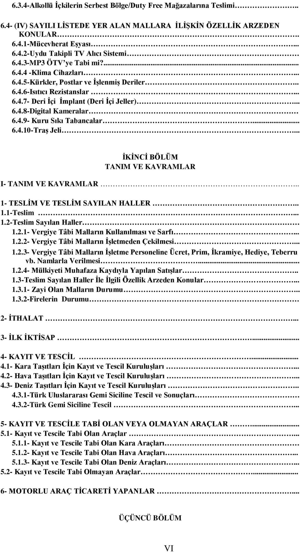 4.9- Kuru Sıkı Tabancalar... 6.4.10-Traş Jeli... İKİNCİ BÖLÜM TANIM VE KAVRAMLAR I- TANIM VE KAVRAMLAR.. 1- TESLİM VE TESLİM SAYILAN HALLER.. 1.1-Teslim... 1.2-