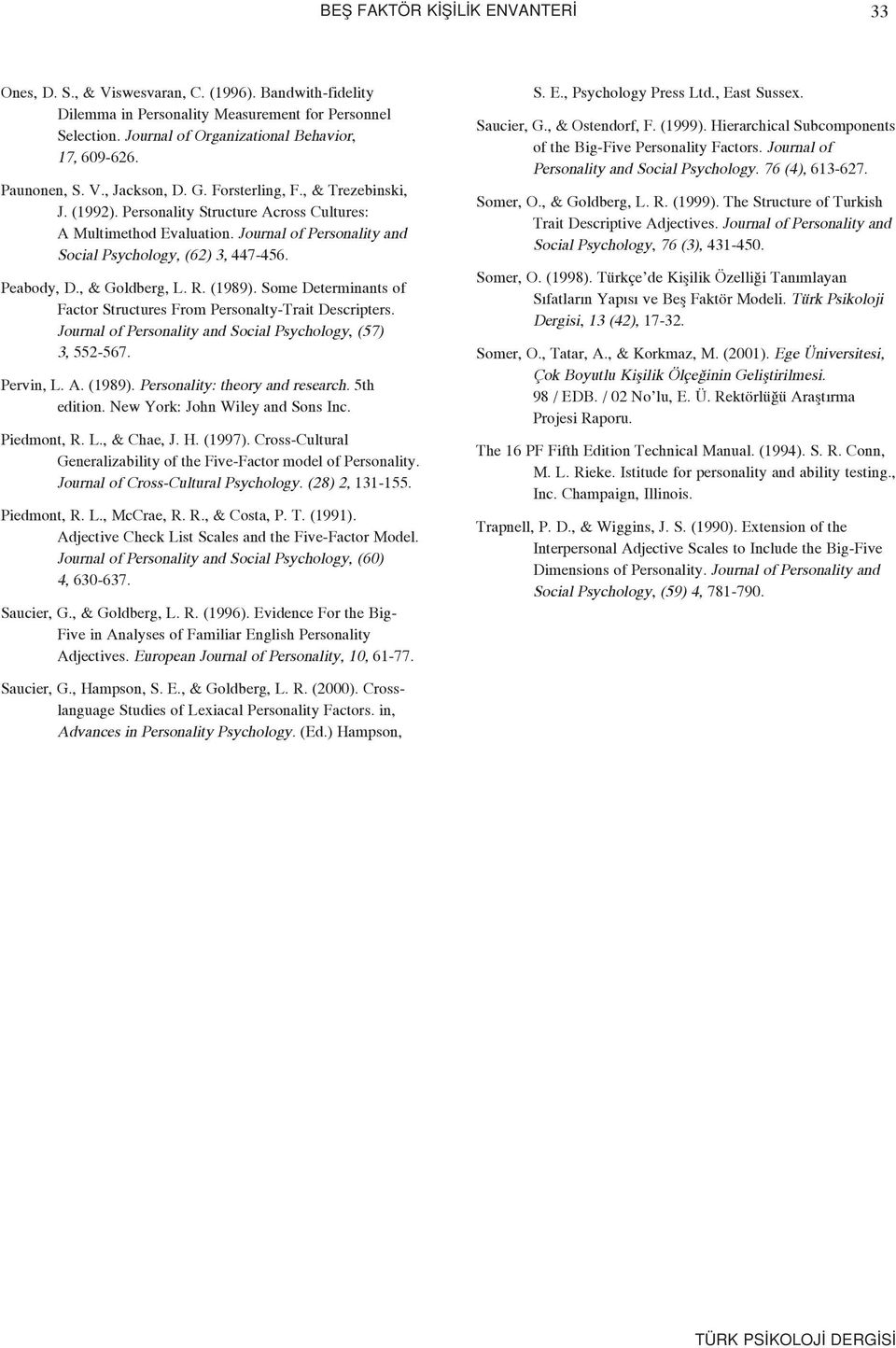 Journal of Personality and Social Psychology, (62) 3, 447-456. Peabody, D., & Goldberg, L. R. (1989). Some Determinants of Factor Structures From Personalty-Trait Descripters.