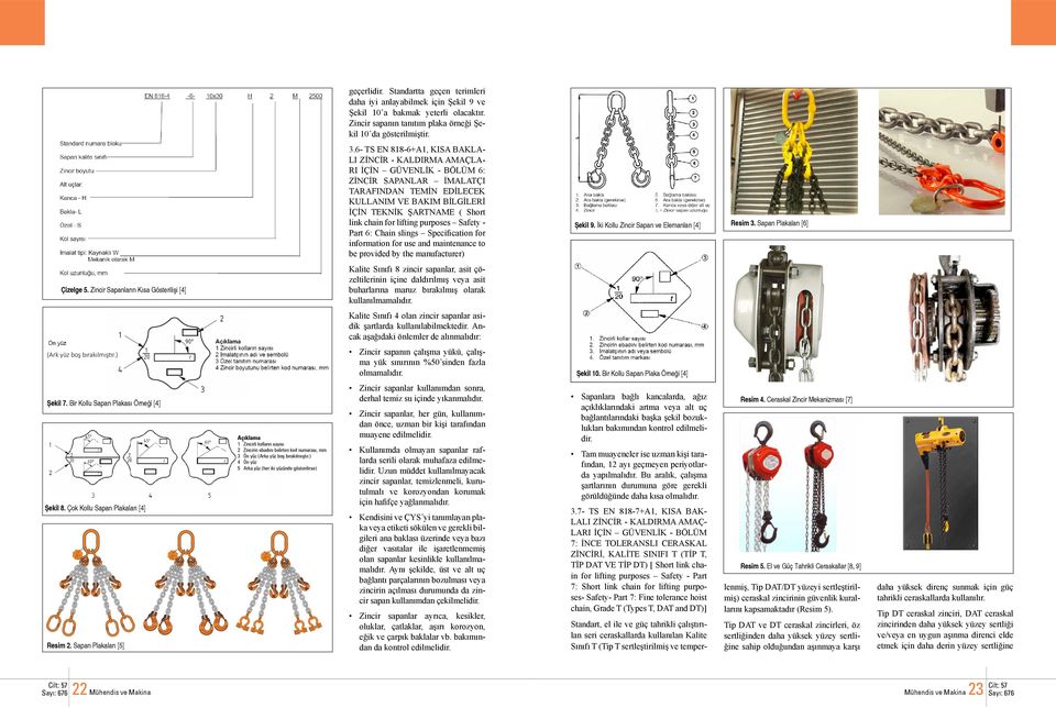 link chain for lifting purposes Safety - Part 6: Chain slings Specification for information for use and maintenance to be provided by the manufacturer) Kalite Sınıfı 8 zincir sapanlar, asit