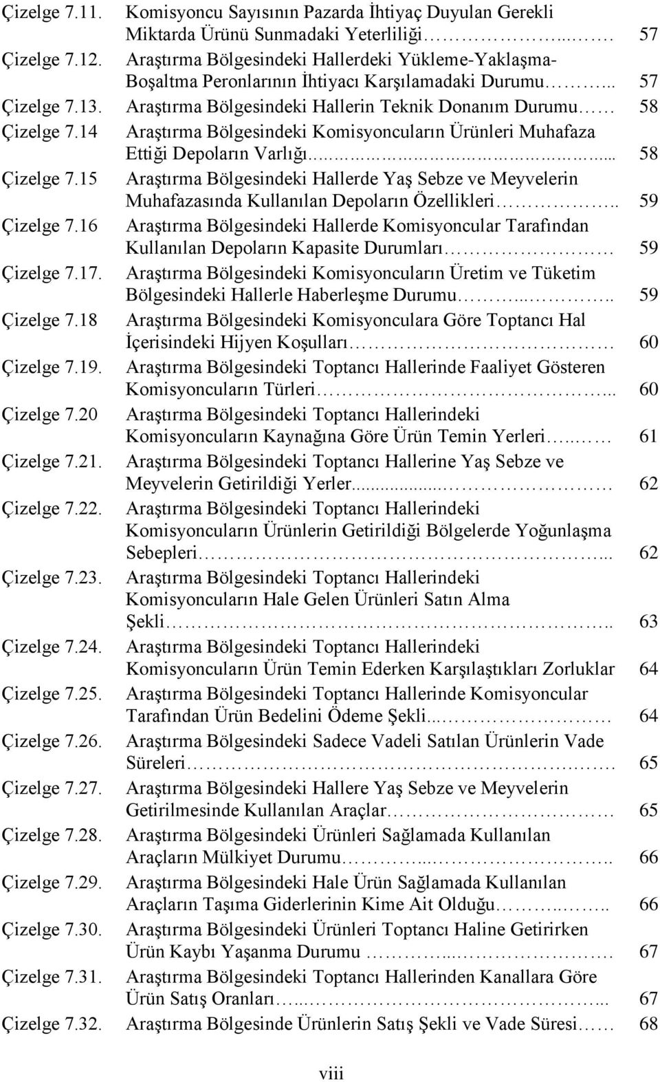 14 Araştırma Bölgesindeki Komisyoncuların Ürünleri Muhafaza Ettiği Depoların Varlığı..... 58 Çizelge 7.