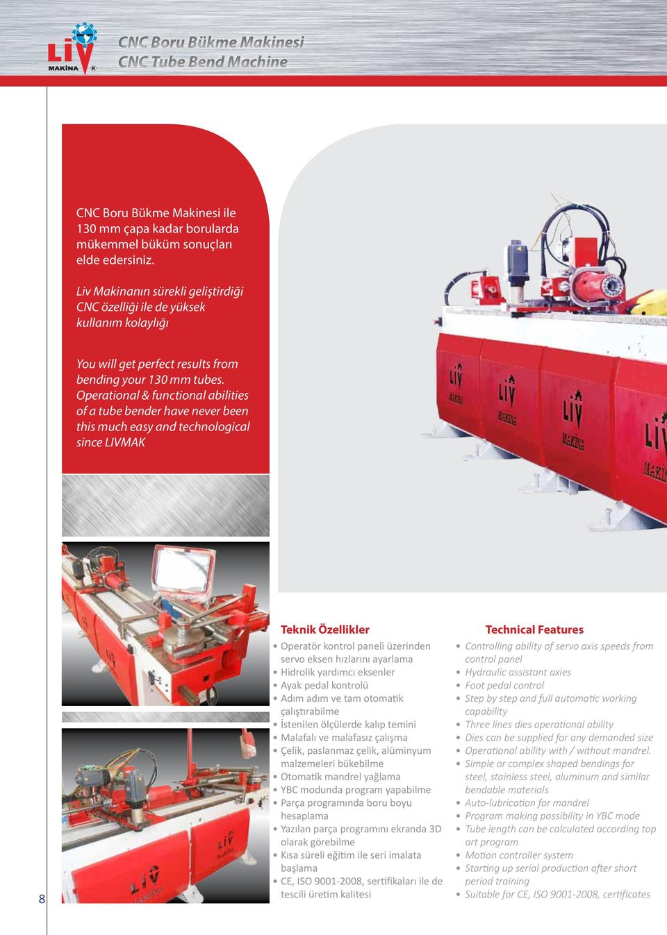 Operational & functional abilities of a tube bender have never been this much easy and technological since LIVMAK 8 Teknik Özellikler Operatör kontrol paneli üzerinden servo eksen hızlarını ayarlama