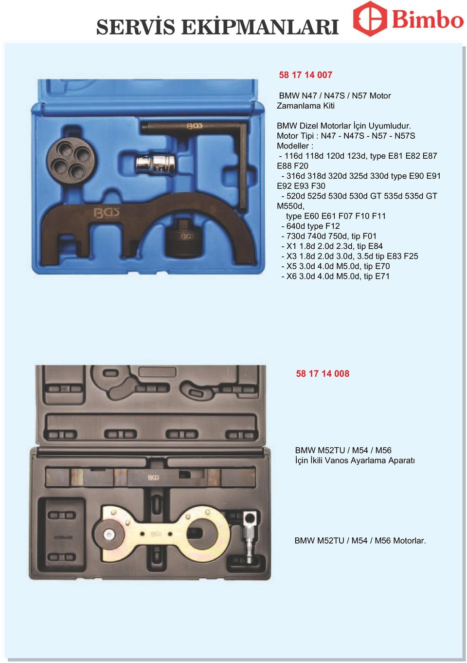 F30-520d 525d 530d 530d GT 535d 535d GT M550d, type E60 E61 F07 F10 F11-640d type F12-730d 740d 750d, tip F01 - X1 1.8d 2.0d 2.