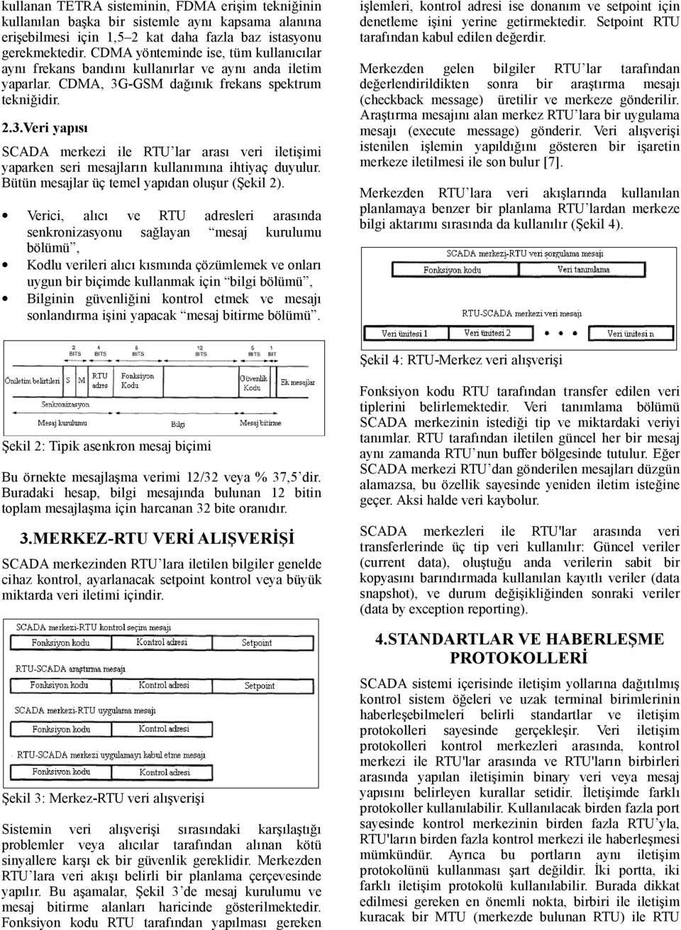 -GSM dağınık frekans spektrum tekniğidir. 2.3.Veri yapısı SCADA merkezi ile RTU lar arası veri iletişimi yaparken seri mesajların kullanımına ihtiyaç duyulur.