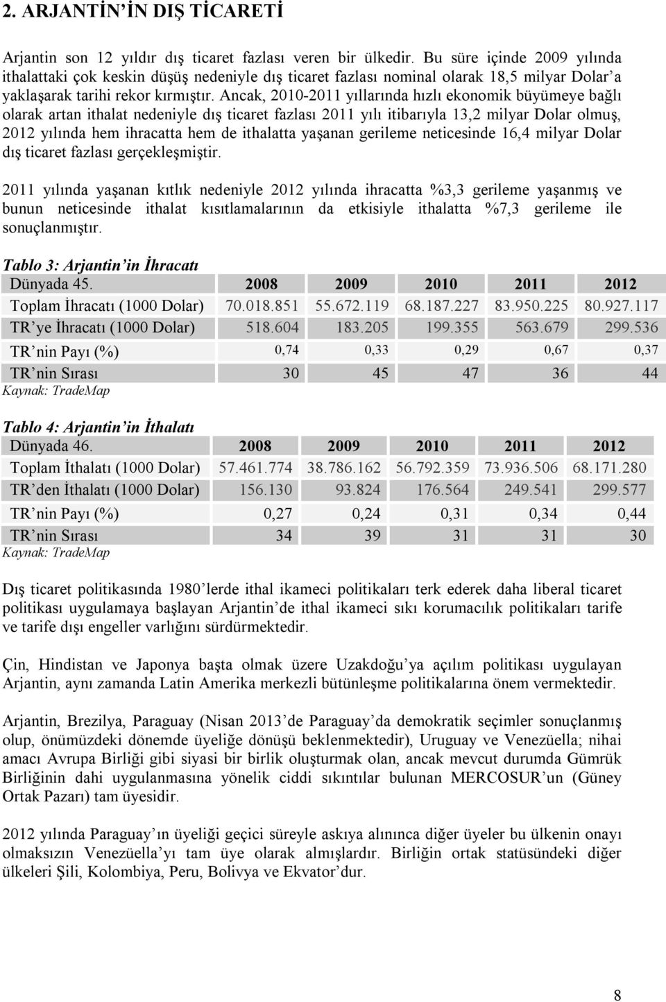 Ancak, 2010-2011 yıllarında hızlı ekonomik büyümeye bağlı olarak artan ithalat nedeniyle dış ticaret fazlası 2011 yılı itibarıyla 13,2 milyar Dolar olmuş, 2012 yılında hem ihracatta hem de ithalatta