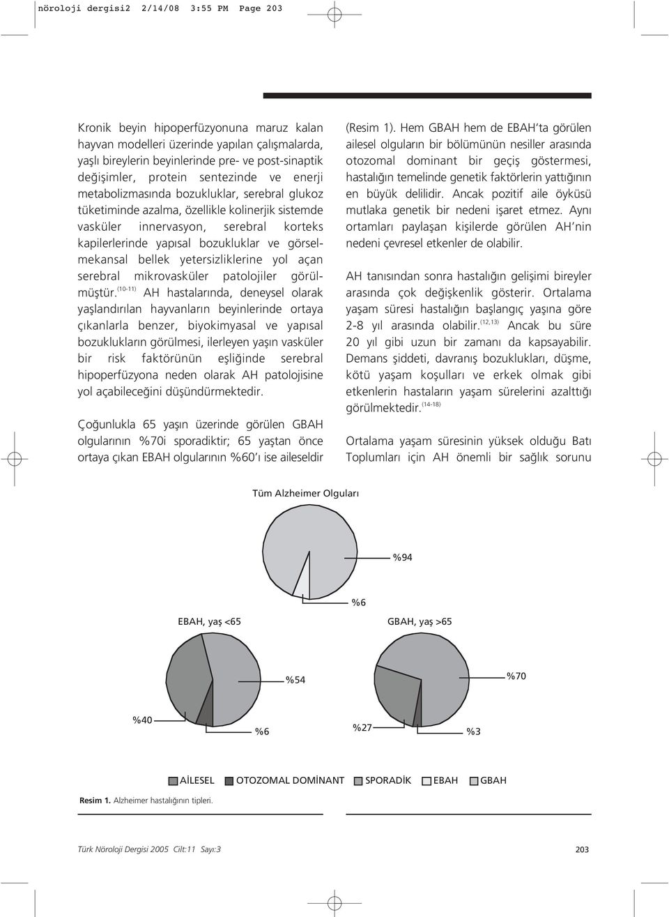 ve görselmekansal bellek yetersizliklerine yol açan serebral mikrovasküler patolojiler görülmüfltür.