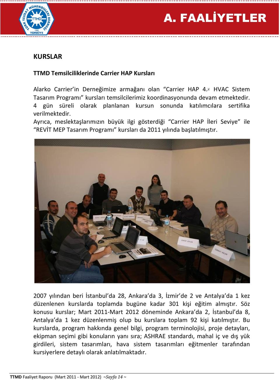 Ayrıca, meslektaşlarımızın büyük ilgi gösterdiği Carrier HAP İleri Seviye ile REVİT MEP Tasarım Programı kursları da 2011 yılında başlatılmıştır.
