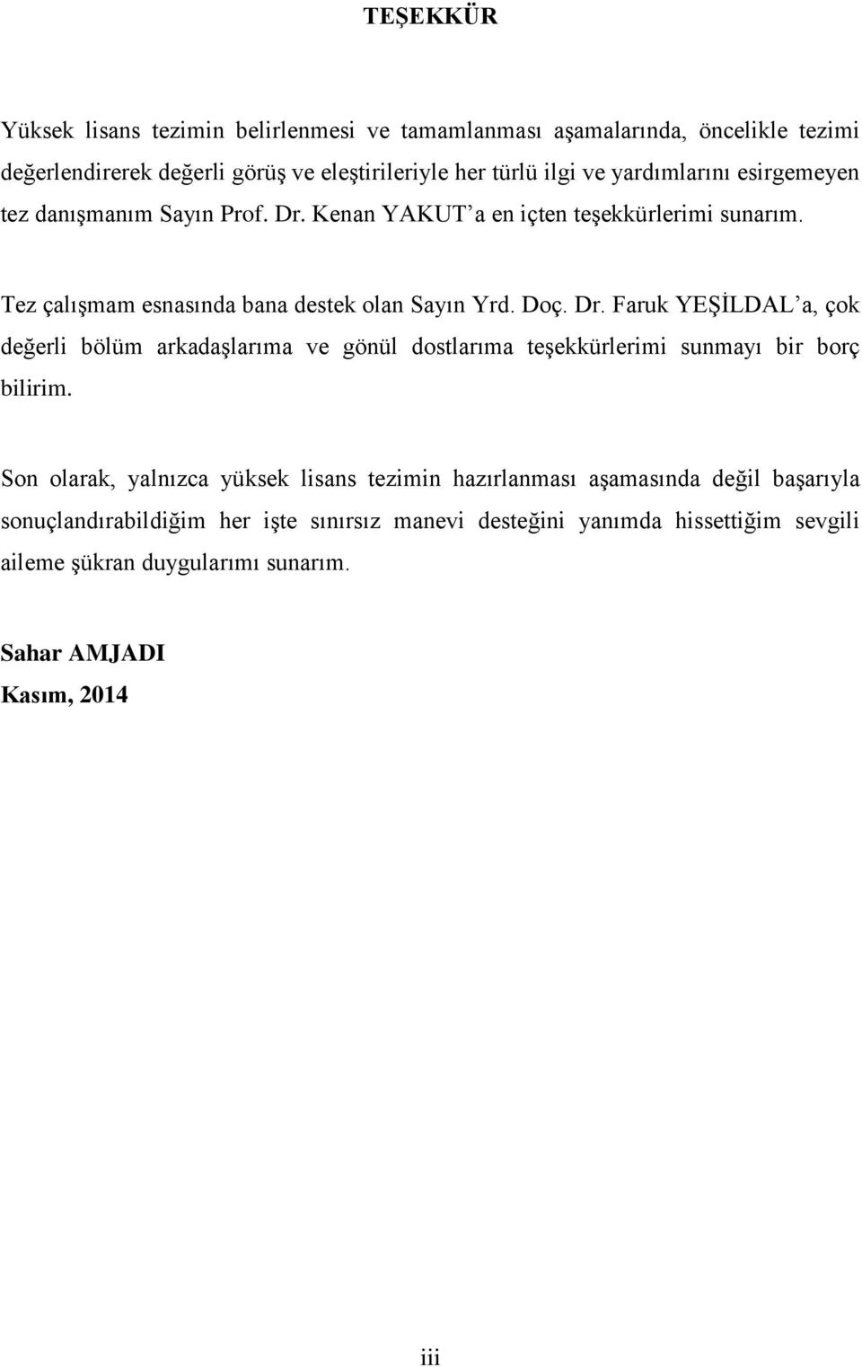 Son olarak, yalnızca yüksek lisans tezimin hazırlanması aşamasında değil başarıyla sonuçlandırabildiğim her işte sınırsız manevi desteğini yanımda hissettiğim