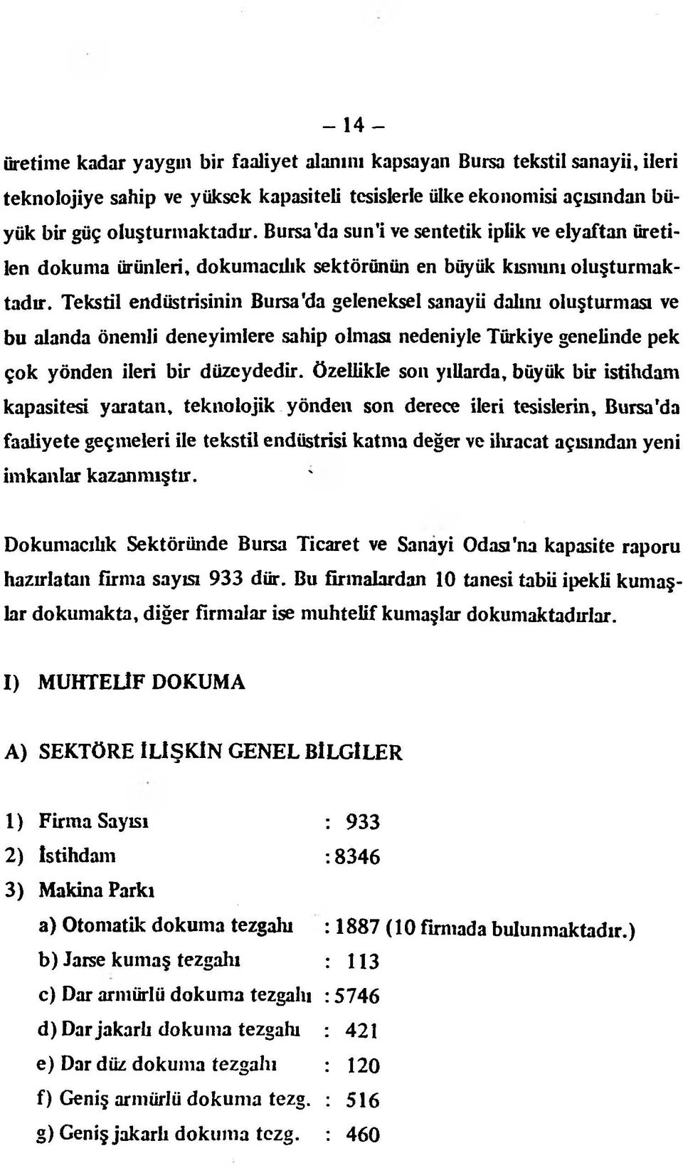 Tekstil endüstrisinin Bursa'da geleneksel sanayii dalım oluşturması ve bu alanda önemli deneyimlere sahip olması nedeniyle Türkiye genelinde pek çok yönden ileri bir düzeydedir.