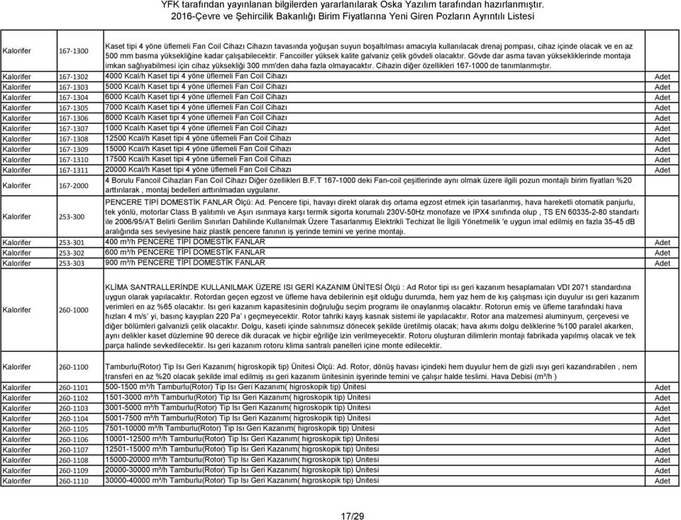 Gövde dar asma tavan yüksekliklerinde montaja imkan sağlıyabilmesi için cihaz yüksekliği 300 mm'den daha fazla olmayacaktır. Cihazin diğer özellikleri 167-1000 de tanımlanmıştır.