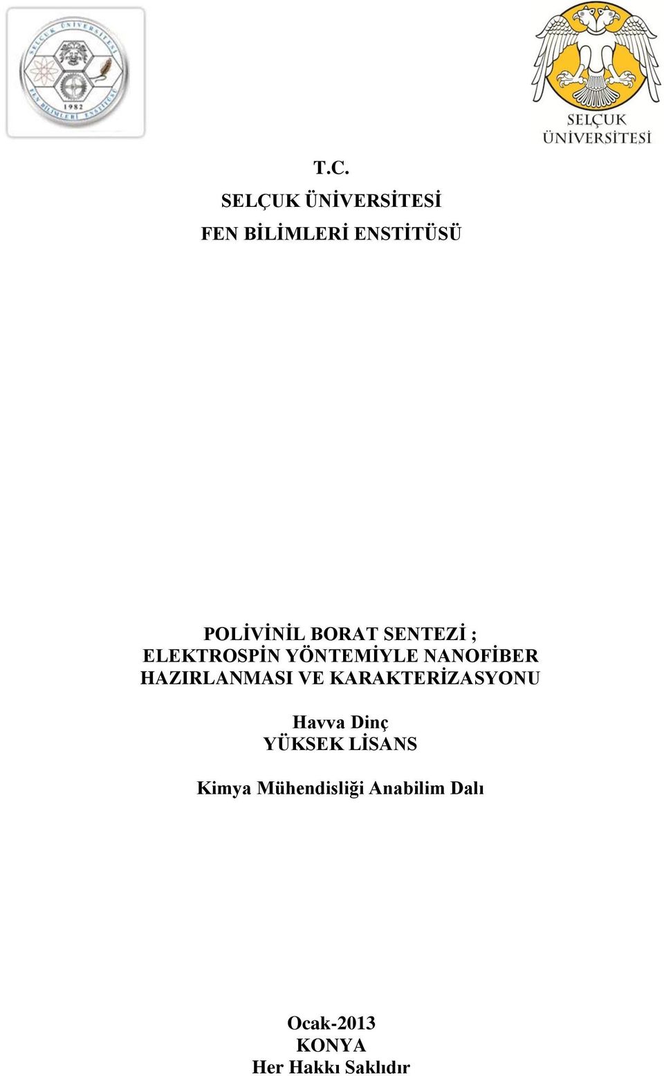 HAZIRLANMASI VE KARAKTERİZASYONU Havva Dinç YÜKSEK LİSANS