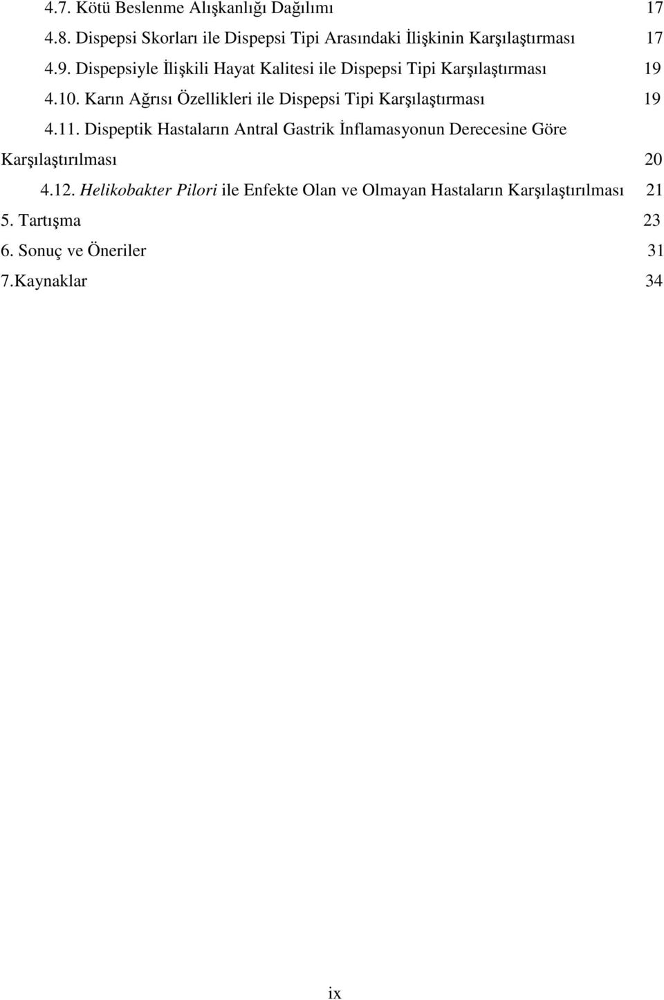 Karın Ağrısı Özellikleri ile Dispepsi Tipi Karşılaştırması 19 4.11.