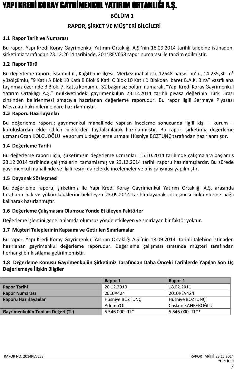 235,30 m² yüzölçümlü, 9 Katlı A Blok 10 Katlı B Blok 9 Katlı C Blok 10 Katlı D Blokdan İbaret B.A.K. Bina vasıflı ana taşınmaz üzerinde B Blok, 7.