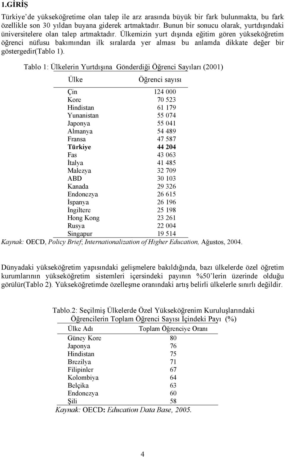 Ülkemizin yurt dışında eğitim gören yükseköğretim öğrenci nüfusu bakımından ilk sıralarda yer alması bu anlamda dikkate değer bir göstergedir(tablo 1).