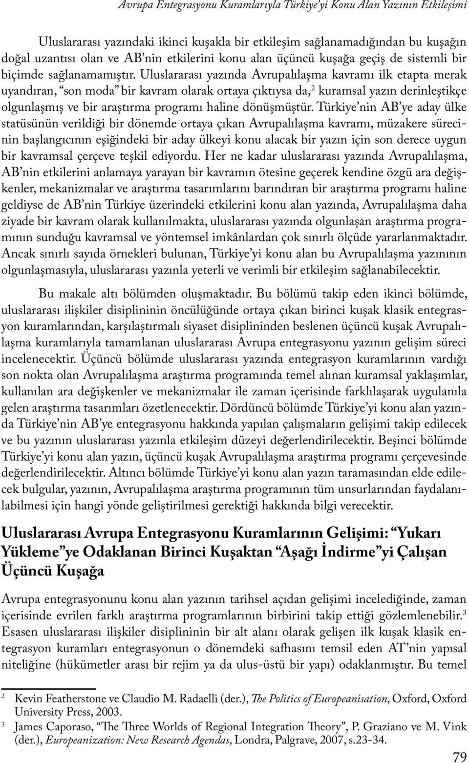 Uluslararası yazında Avrupalılaşma kavramı ilk etapta merak uyandıran, son moda bir kavram olarak ortaya çıktıysa da, 2 kuramsal yazın derinleştikçe olgunlaşmış ve bir araştırma programı haline