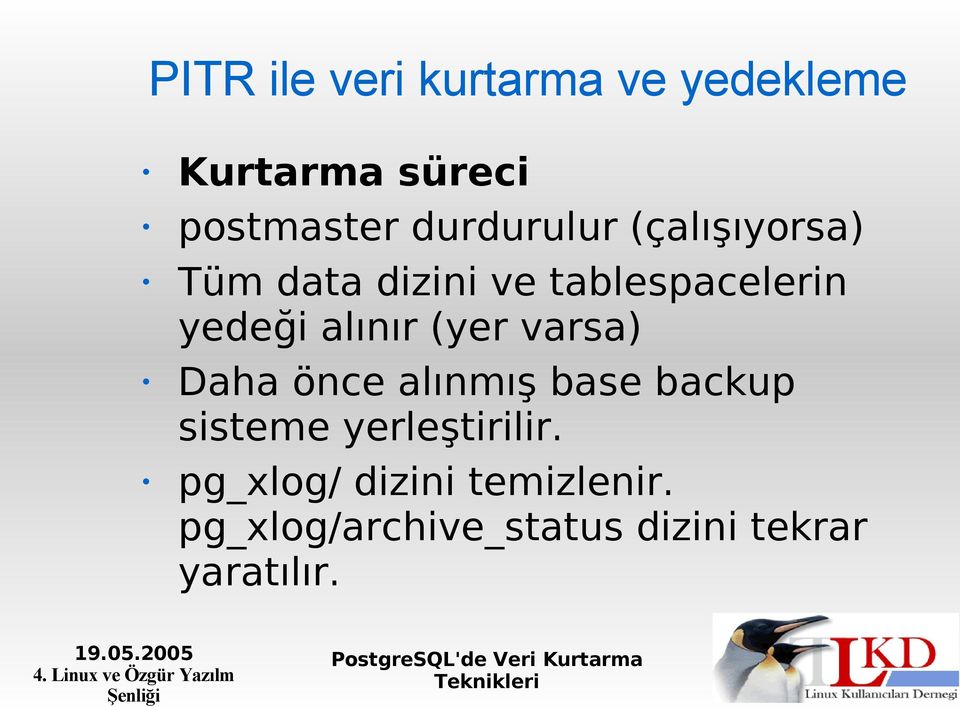 alınır (yer varsa) Daha önce alınmış base backup sisteme