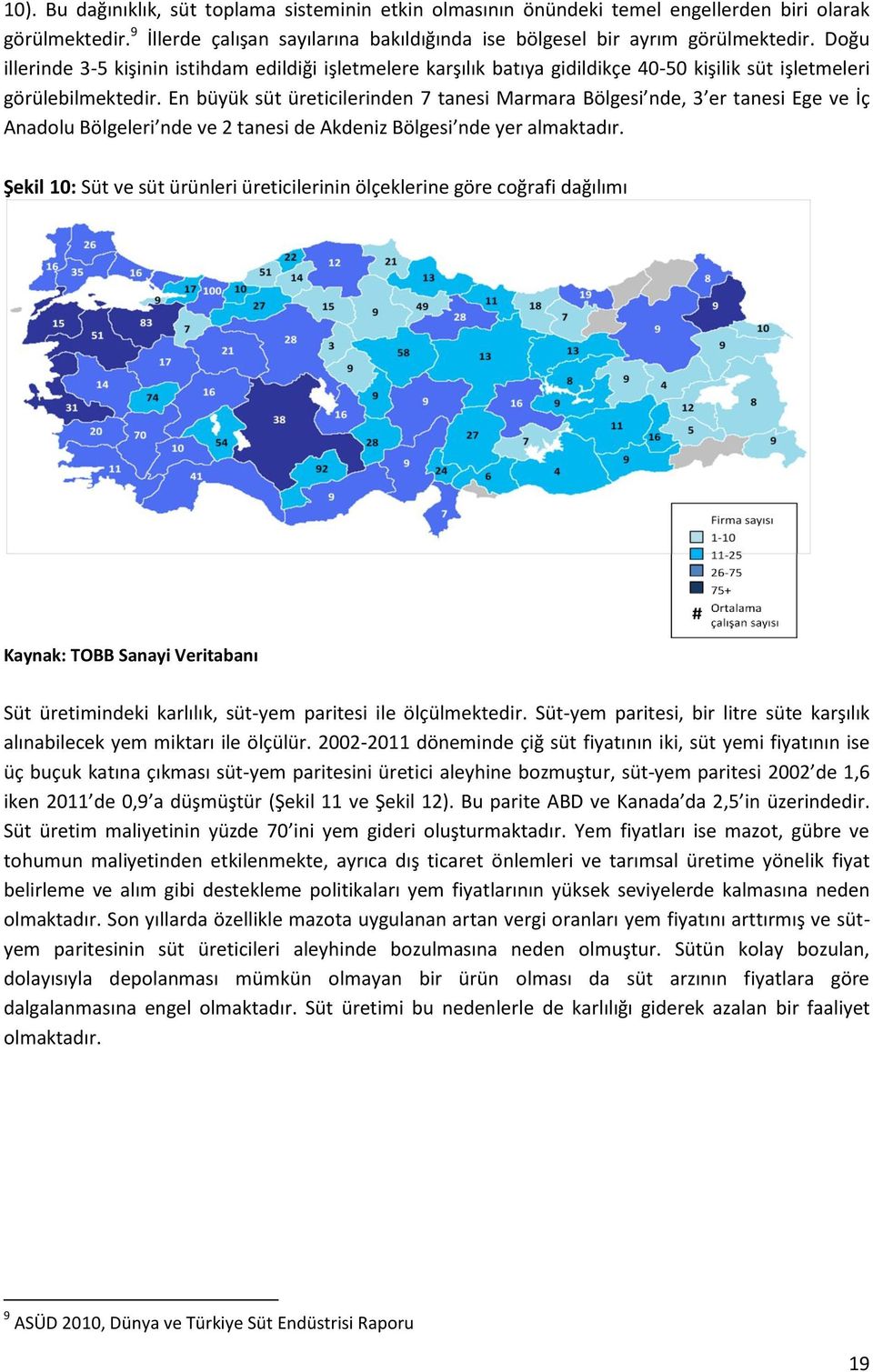 En büyük süt üreticilerinden 7 tanesi Marmara Bölgesi nde, 3 er tanesi Ege ve İç Anadolu Bölgeleri nde ve 2 tanesi de Akdeniz Bölgesi nde yer almaktadır.