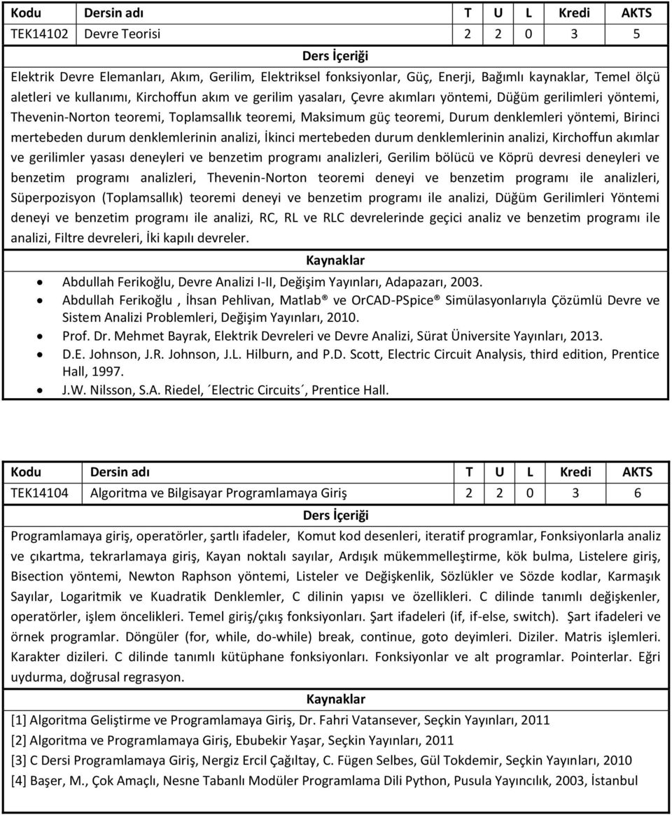 analizi, İkinci mertebeden durum denklemlerinin analizi, Kirchoffun akımlar ve gerilimler yasası deneyleri ve benzetim programı analizleri, Gerilim bölücü ve Köprü devresi deneyleri ve benzetim