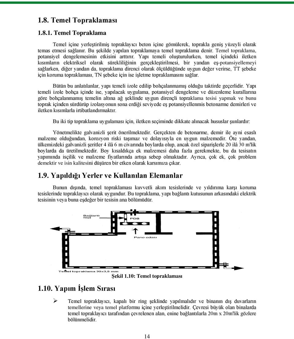 Yapı temeli oluģturulurken, temel içindeki iletken kısımların elektriksel olarak sürekliliğinin gerçekleģtirilmesi, bir yandan eģ-potansiyellemeyi sağlarken, diğer yandan da, topraklama direnci