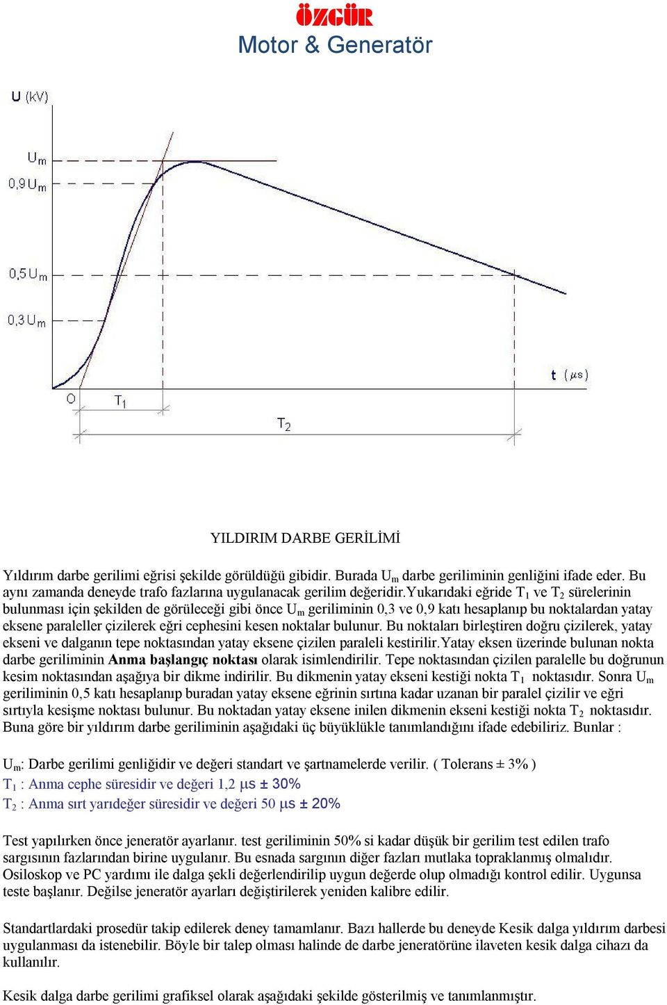 yukarıdaki eğride T 1 ve T 2 sürelerinin bulunması için şekilden de görüleceği gibi önce U m geriliminin 0,3 ve 0,9 katı hesaplanıp bu noktalardan yatay eksene paraleller çizilerek eğri cephesini