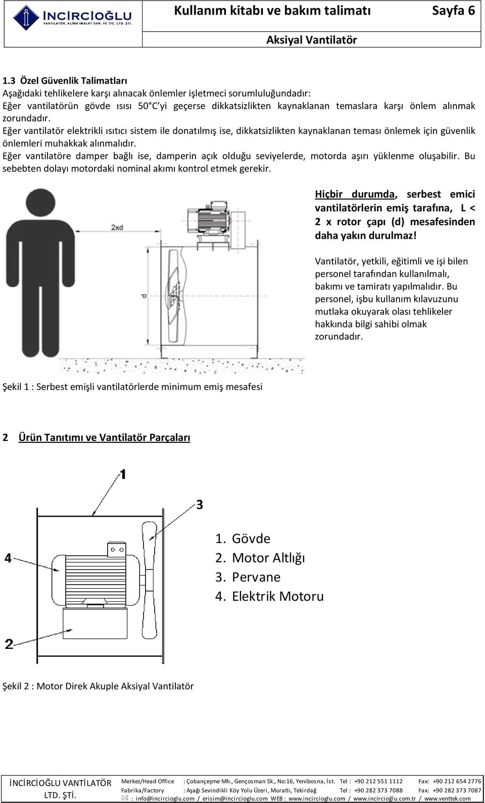 alınmak zorundadır. Eğer vantilatör elektrikli ısıtıcı sistem ile donatılmış ise, dikkatsizlikten kaynaklanan teması önlemek için güvenlik önlemleri muhakkak alınmalıdır.