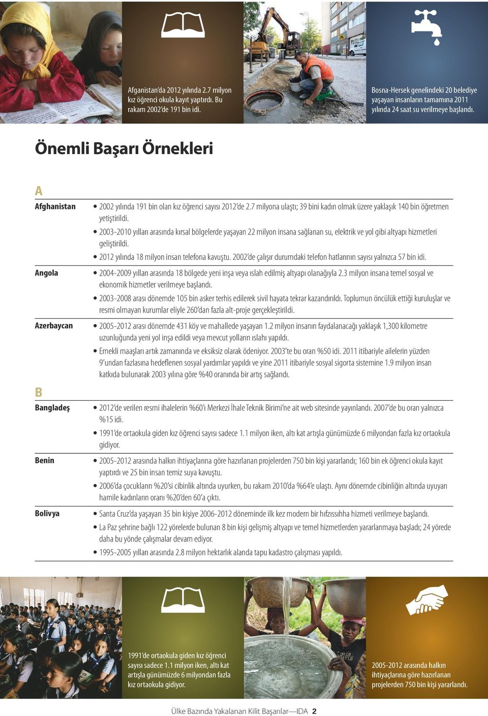 Önemli Başarı Örnekleri A Afghanistan Angola Azerbaycan B Bangladeş Benin Bolivya 2002 yılında 191 bin olan kız öğrenci sayısı 2012 de 2.