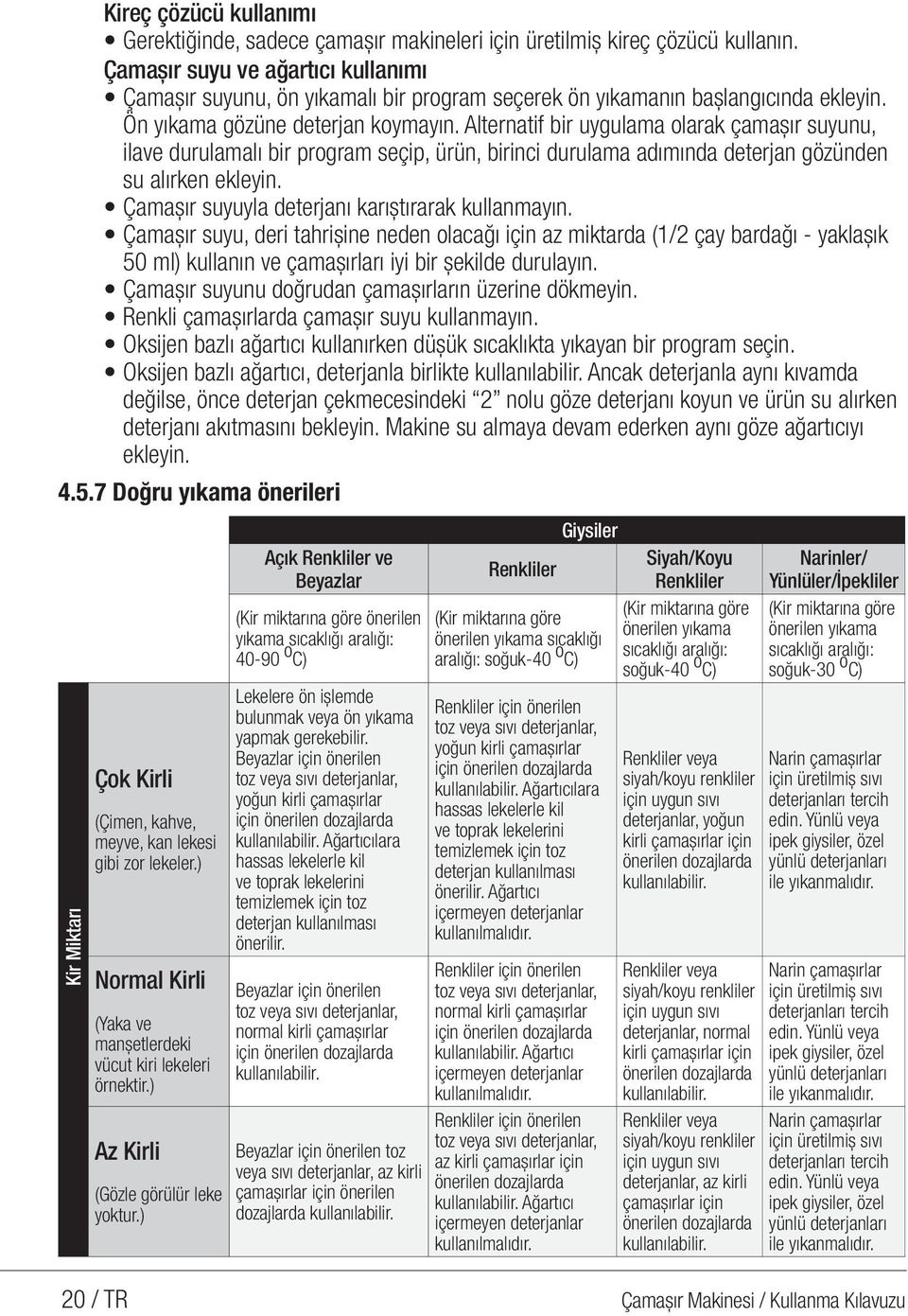 Alternatif bir uygulama olarak çamaşır suyunu, ilave durulamalı bir program seçip, ürün, birinci durulama adımında deterjan gözünden su alırken ekleyin.