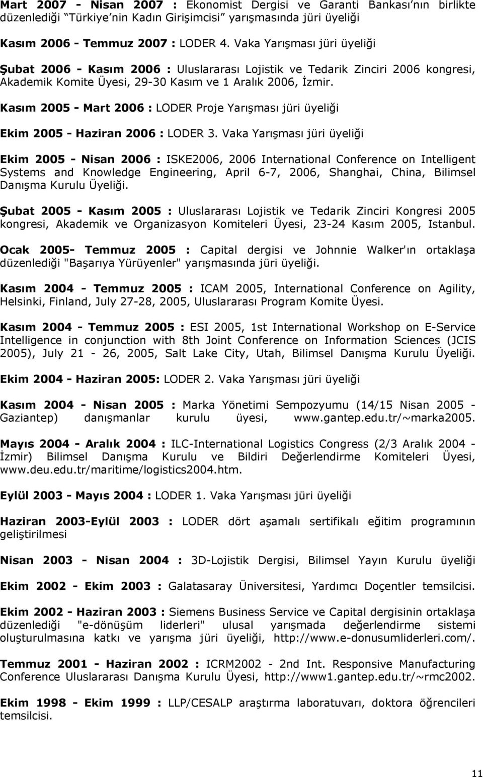 Kasım 2005 - Mart 2006 : LODER Proje Yarışması jüri üyeliği Ekim 2005 - Haziran 2006 : LODER 3.